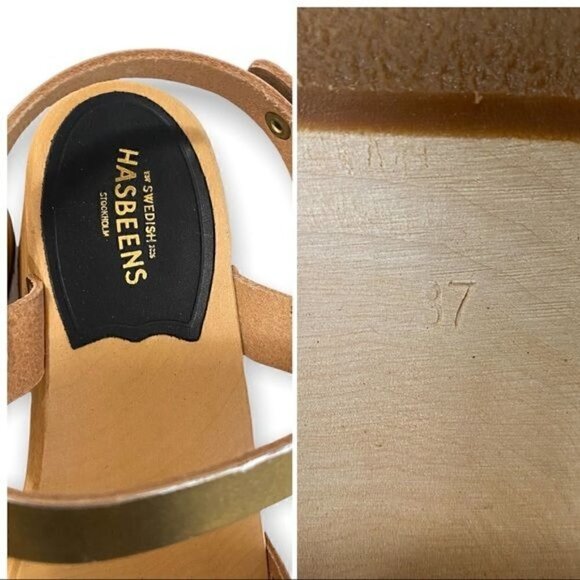 NWT Swedish Hasbeens Tanja Gold Leather Clog Sandals Size 37 EU - Picture 11 of 14